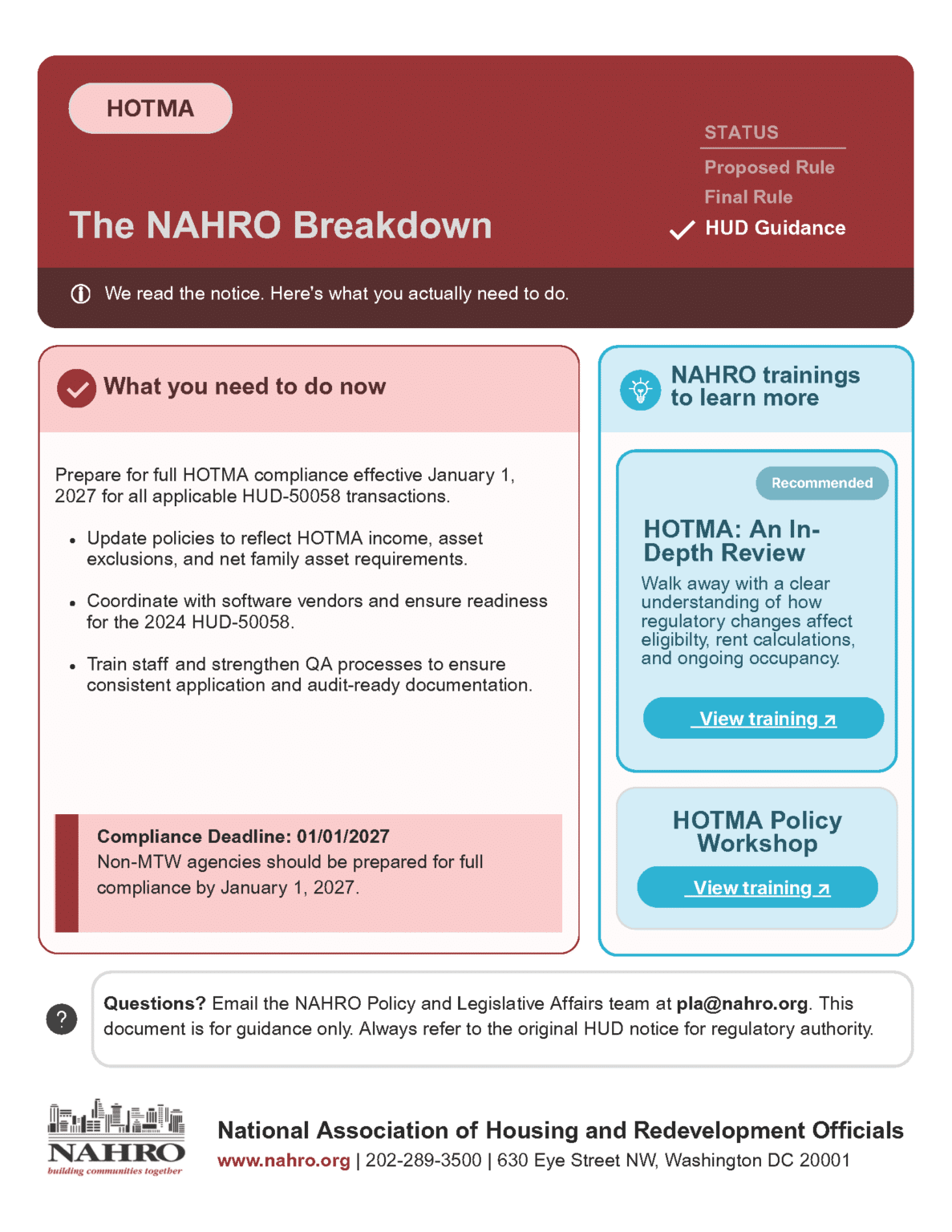 HUD Sends Email on HOTMA Sections 102 and 104 Compliance – Reiterates ...