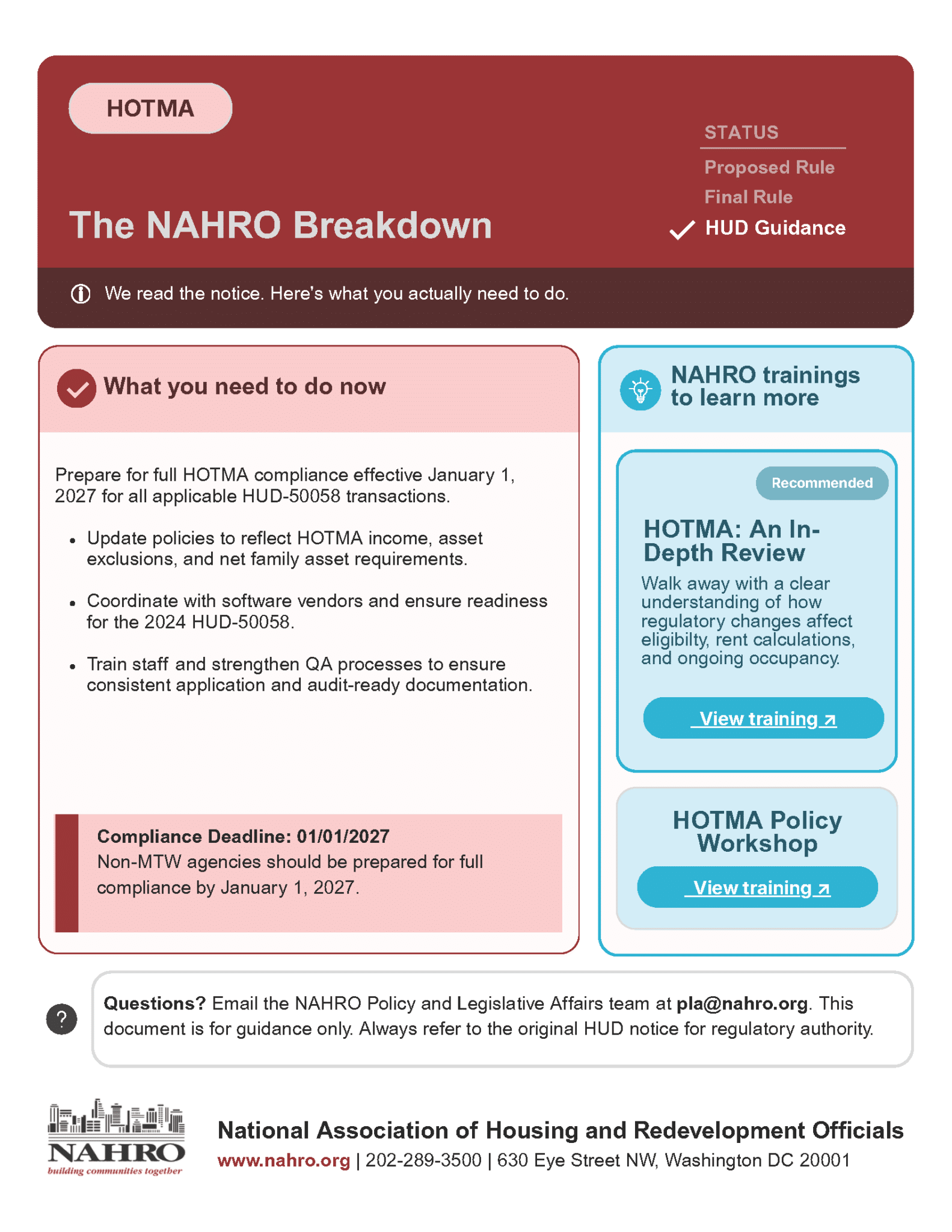 HUD Sends Email on HOTMA Sections 102 and 104 Compliance – Reiterates ...